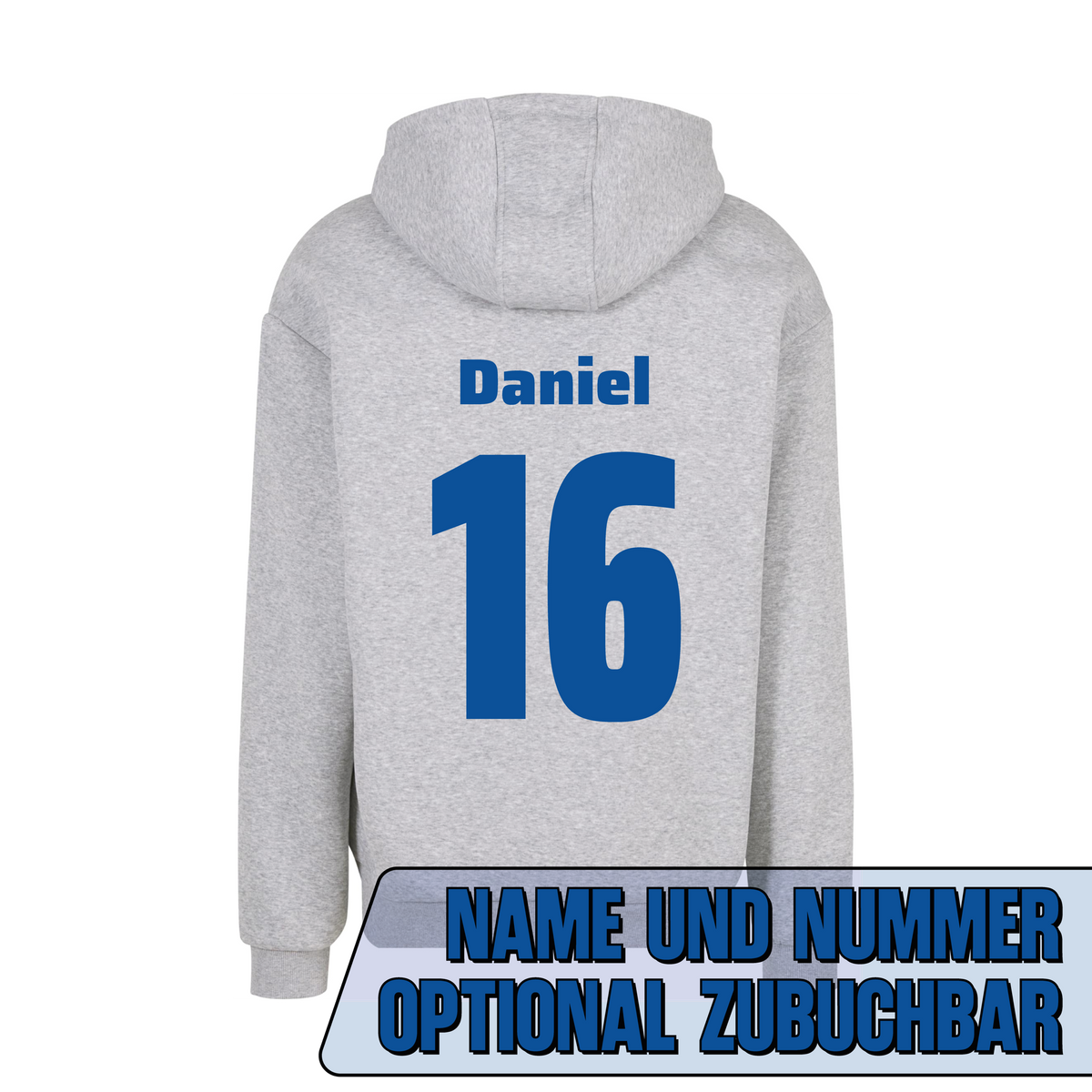 BVL Fluffy Hoody Erwachsene Heather Grey – Rückseite mit Name und Nummer