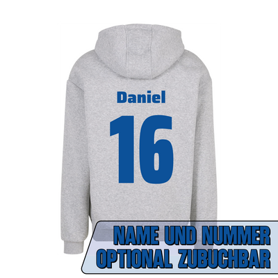 BVL Fluffy Hoody Erwachsene Heather Grey – Rückseite mit Name und Nummer